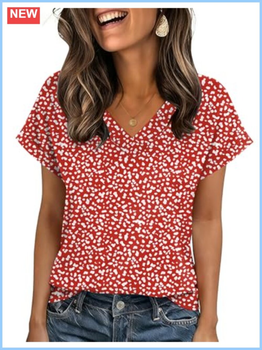 Zeagoo Womens Summer Tops Rolled Short Sleeve V-Neck Blouses Casual T-Shirts